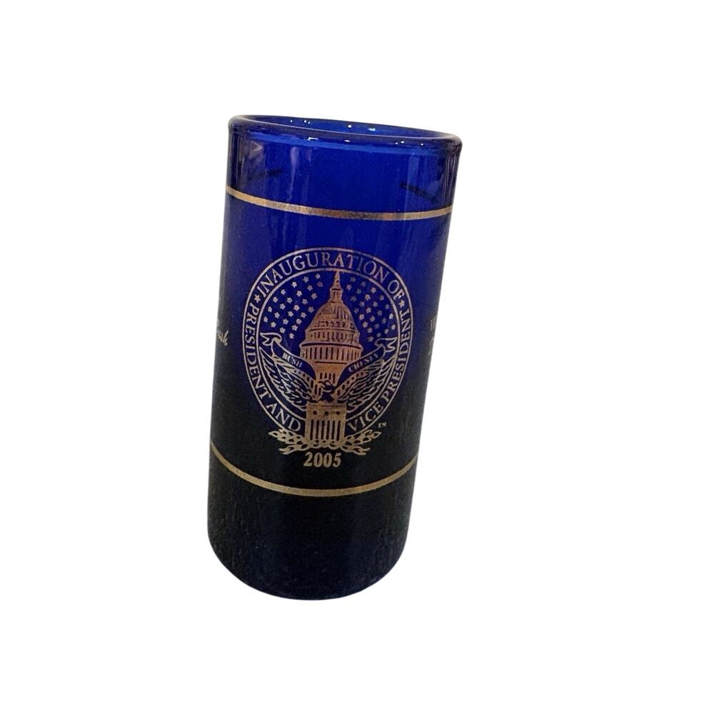 2005 Presidential Inauguration Cobalt Blue Shot Glass George W. Bush Dick Cheney